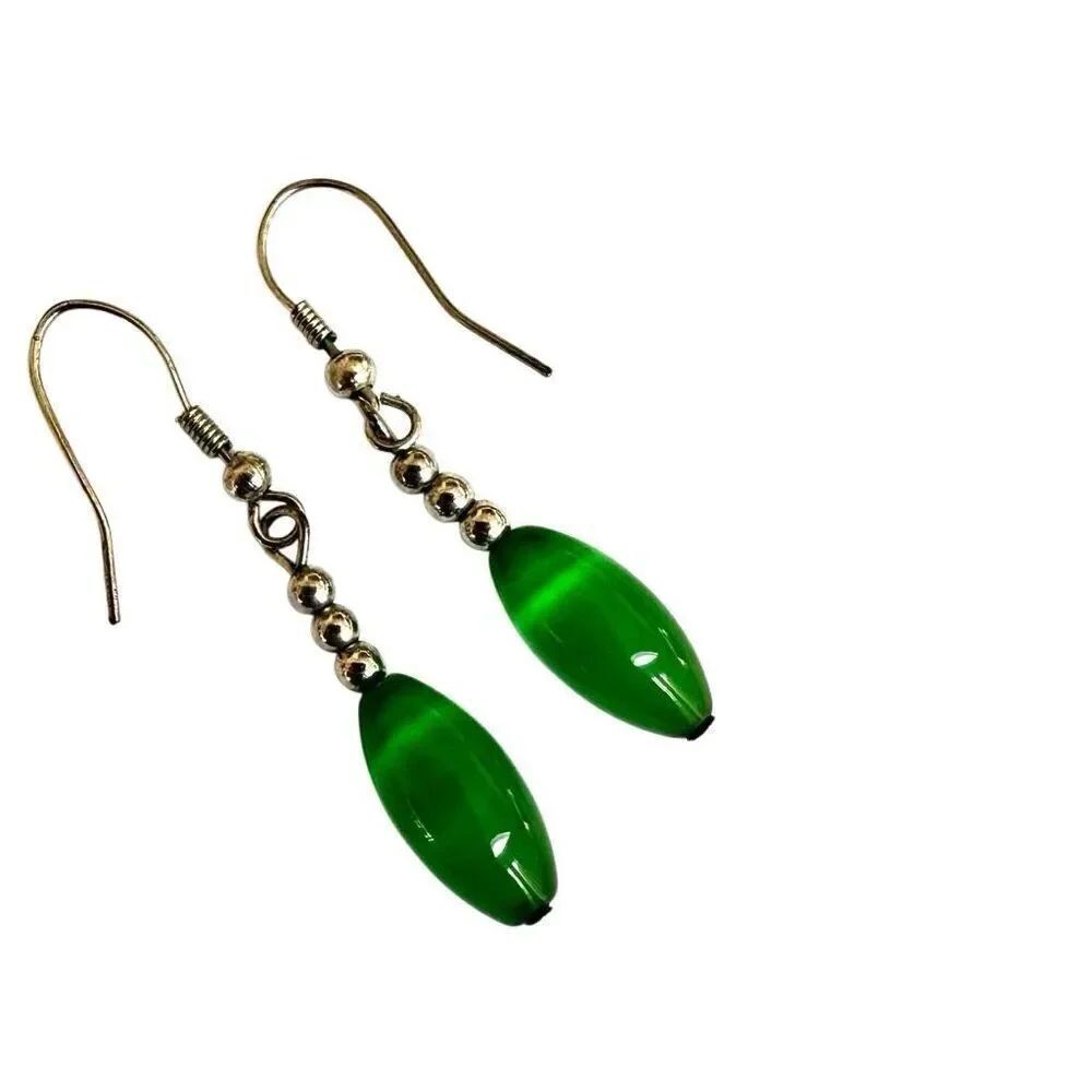 Silver tone greenβbeaded drop earrings